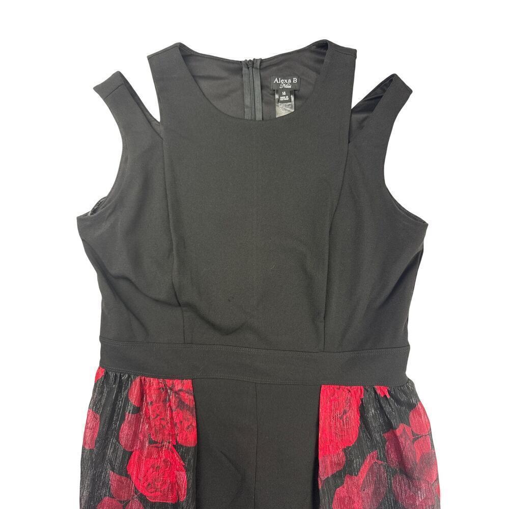Women’s Alexa B Nites Black Cold Shoulder Jumpsuit w/Sheer Rose Skirt Sz 14